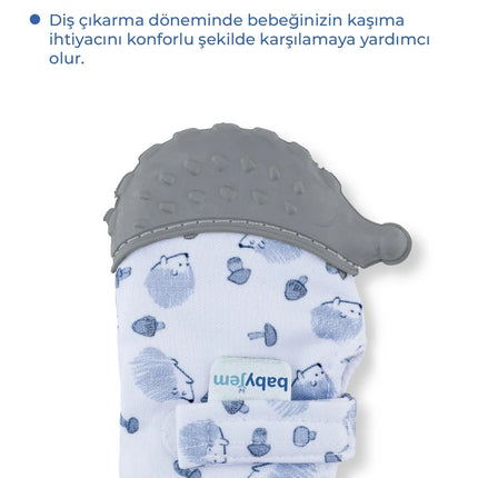 Babyjem Bebek Diş Kaşıyıcı Eldiveni Kirpi Gri