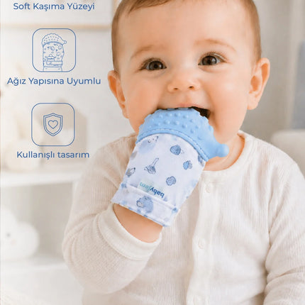 Babyjem Bebek Diş Kaşıyıcı Eldiveni Kirpi Mavi