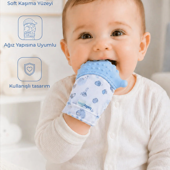 Babyjem Bebek Diş Kaşıyıcı Eldiveni Kirpi Mavi
