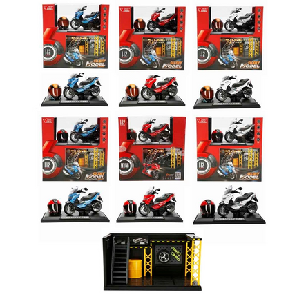 1:12 Sesli ve Işıklı BMW Die Cast Çek Bırak Motosiklet ve Tamir Atölyesi Seti