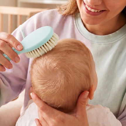 Babyjem Sertifikalı Yumuşak Doğal Bebek Kıl Fırça Tarak Seti Mavi