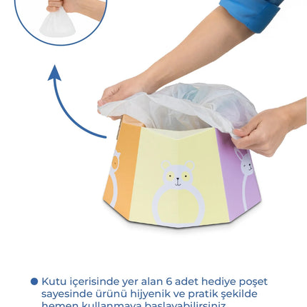 Babyjem Pratik Katlanabilir Karton Seyahat Lazımlığı Desenli 6 Adet Poşet Hediyeli