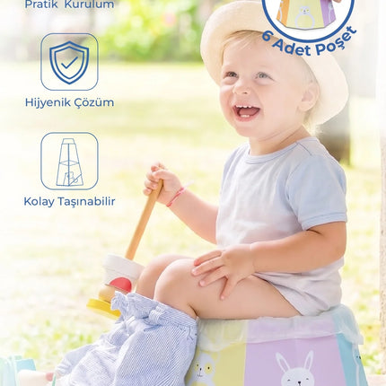 Babyjem Pratik Katlanabilir Karton Seyahat Lazımlığı Desenli 6 Adet Poşet Hediyeli