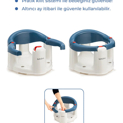 Babyjem Önden Açılır Banyo ve Mama Oturağı ve Hediye Minderli - 2 ' Li Set İndigo Mavi
