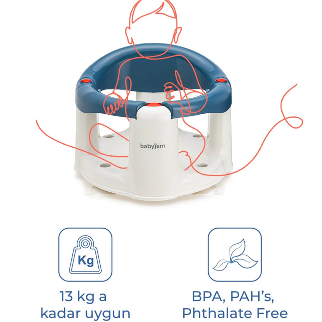 Babyjem Önden Açılır Banyo ve Mama Oturağı ve Hediye Minderli - 2 ' Li Set İndigo Mavi