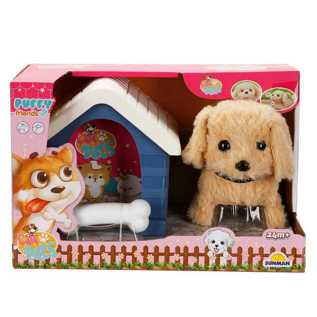 Cute Plush Dog with Sound and Animated Kennel