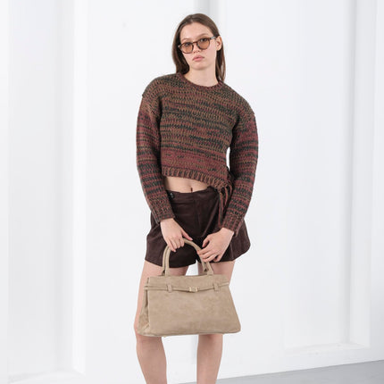 Base'ic Beige Suede Tote Bag - Vegan Beige Suede Purses for Women with Gold Hardware, Adjustable Belt, Magnetic Closure - Elegant Shoulder Bag Hobo Bag - Stylish Suede Purse - Work Bag, City Bag