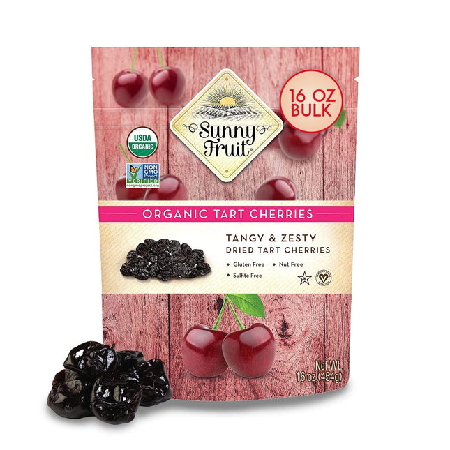 Sunny Fruit Soft Organic Dried Tart Cherries, 16 Ounce Bulk Bag | Healthy, Sweet Snack | ORGANIC, NON-GMO, VEGAN, HALAL, KOSHER, NO PRESERVATIVES