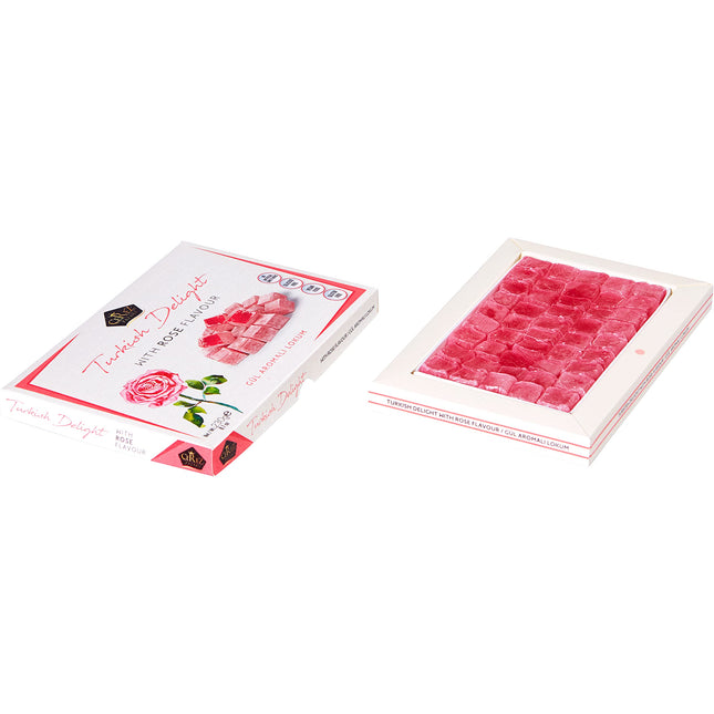 Cerez Pazari Turkish Delight with Rose Flavor 230gr Gourmet Small Size Snacks Gift Box | No Nuts Sweet Traditional Vegan Soft Candy Dessert Approx 40 Pcs