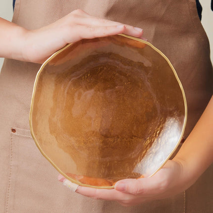 KARACA Dune Glass 7-Piece Dessert Set for 6 People, Cake Stand, Side Plate, Brown