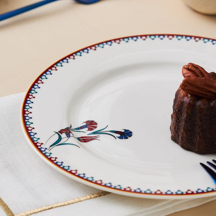 Karaca Nakkas Turkish Teacups &amp; Appetizer Plate Set for 6 People - Colorful Dessert Plates (7.4"), Small Turkish Tea Glasses with Saucers - 18 Piece Glass Tea Cups &amp; Porcelain Dish Set