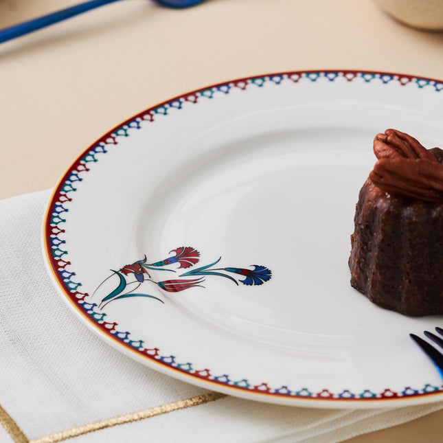 Karaca Nakkas Turkish Teacups &amp; Appetizer Plate Set for 6 People - Colorful Dessert Plates (7.4"), Small Turkish Tea Glasses with Saucers - 18 Piece Glass Tea Cups &amp; Porcelain Dish Set