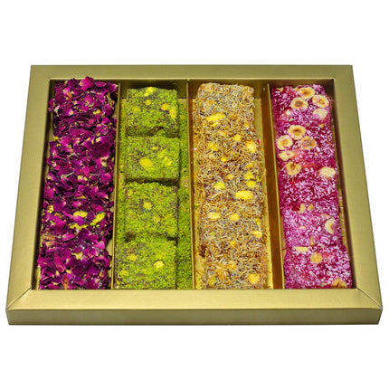 Cerez Pazari Turkish Delight Pistachio and Hazelnut with Fantastic Rose &amp; Pomegranate Flavor Experience in Luxury Large Gift Box 500g | Assorted Gourmet, Sweet Vegan Traditional Turkish Delight (16-20 Pcs)
