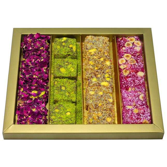 Cerez Pazari Turkish Delight Pistachio and Hazelnut with Fantastic Rose &amp; Pomegranate Flavor Experience in Luxury Large Gift Box 500g | Assorted Gourmet, Sweet Vegan Traditional Turkish Delight (16-20 Pcs)