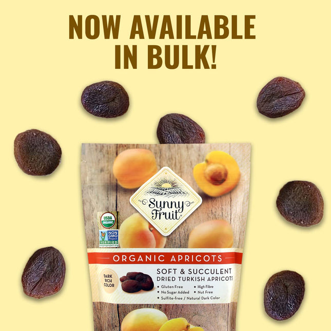 Sunny Fruit Soft Organic Turkish Dried Apricots, 2 Pound Bulk Bag | Healthy, Sweet Snack | ORGANIC, NON-GMO, VEGAN, HALAL, KOSHER, NO PRESERVATIVES, NO SUGAR ADDED