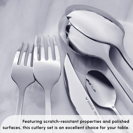 Karaca Tivoli 60 Pieces Cutlery Set for 12 Person - Forks, Spoon, Knives Silverware Sets - Modern Silver Flatware - Stainless Steel Kitchen Utensils Tableware Set - Dishwasher Safe