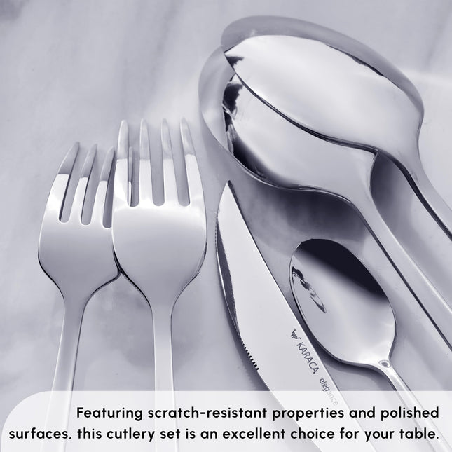 Karaca Tivoli 60 Pieces Cutlery Set for 12 Person - Forks, Spoon, Knives Silverware Sets - Modern Silver Flatware - Stainless Steel Kitchen Utensils Tableware Set - Dishwasher Safe