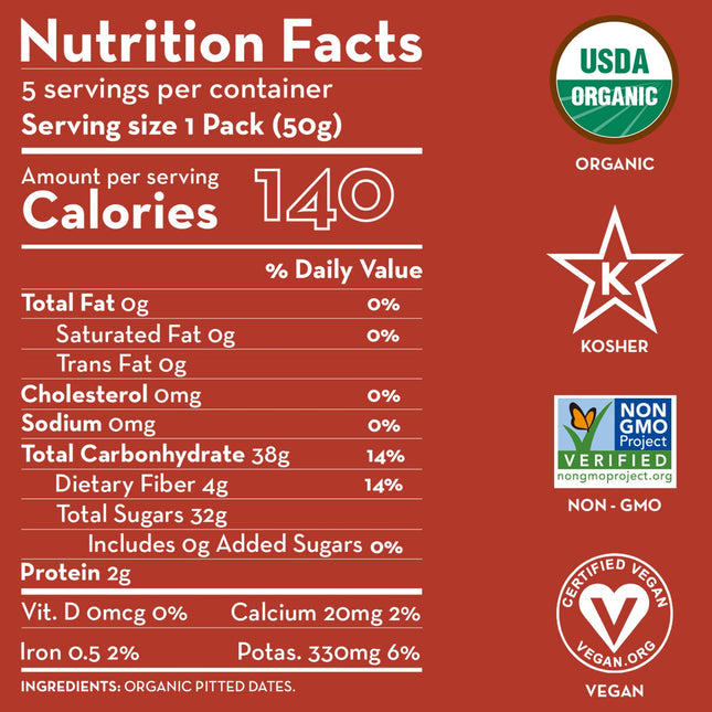 ORGANIC Pitted Dried Dates - Sunny Fruit (3 Bags) - (5) 1.76oz. Portion Packs per Bag | Purely Dates - NO Added Sugars, Sulfurs or Preservatives | NON-GMO, VEGAN, HALAL & KOSHER