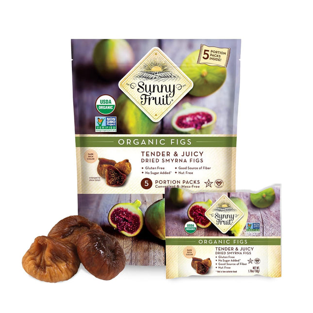 Sunny Fruit Soft Organic Turkish Dried Figs - 6 Bags (30 Individual Portion Packs) | Healthy, Convenient Snack Packs | ORGANIC, NON-GMO, VEGAN, HALAL, KOSHER, NO PRESERVATIVES, NO SUGAR ADDED