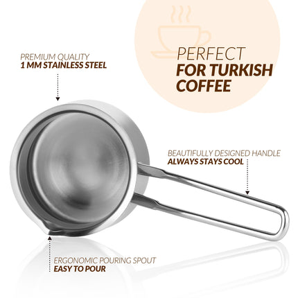 Caizen Coffee Quality Turkish Coffee Pot - Turkish Coffee Maker, Chai Pot, Arabic Coffee Pot, Briki Greek Coffee Pot, Greek Briki, Turkish Coffee Cezve, Turkish Coffee Pot Ibrik (24oz)