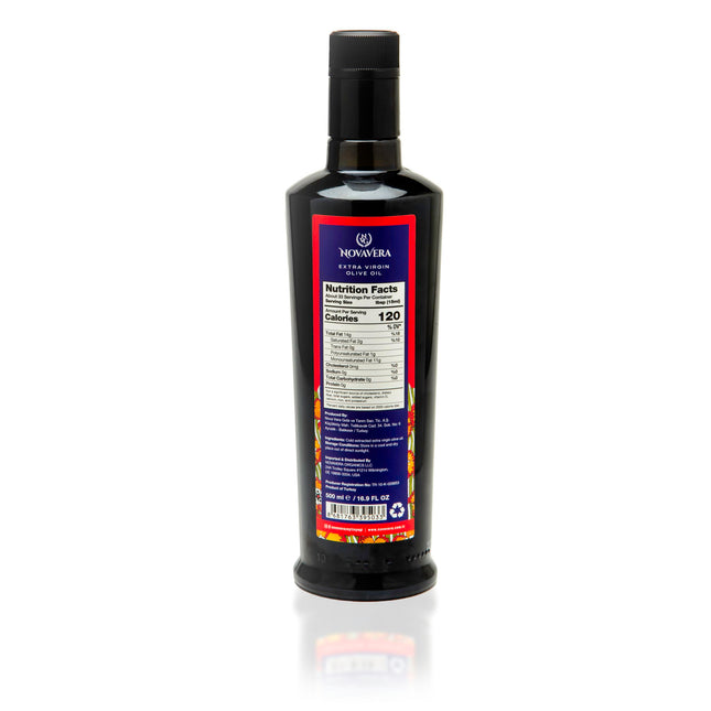 NVG NOVAVERA Trilye Polyphenol Rich Olive Oil, Medium, Pungency and Fruitiness With a Peppery Finish Extra Virgin Olive Oil, Evoo World Ranking Top 5, Low Acidity, Organic Agriculture, Early Harvest, Cold Pressed, 16.9 oz