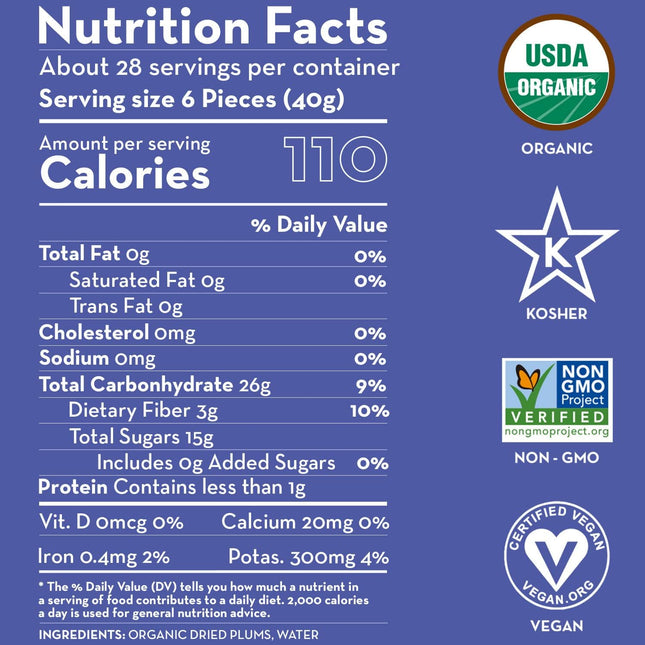 Sunny Fruit Soft Organic Prunes, 2.5 Pound Bulk Bag | Healthy, Sweet Dried Plums | ORGANIC, NON-GMO, VEGAN, HALAL, KOSHER, NO PRESERVATIVES, NO SUGAR ADDED