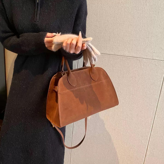 Base'ic Women's Suede Shoulder Bag - Elegant Top Handle Handbag, Everyday Purse for Work, Shopping, or Casual Outings (Brown, Large)