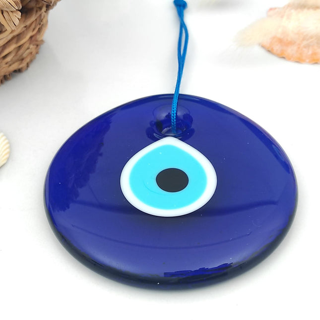 Erbulus 3.5" Glass Blue Evil Eye Wall Hanging Ornament - Evil Eye Decor - Turkish Handmade Nazar Amulet - Home Protection Charm - Evil Eye Wall Decor Amulet in a Box