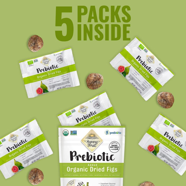 ORGANIC Prebiotic Dried Figs - Sunny Fruit - (5) 1.76oz Portion Packs per Bag | Purely Figs - NO Added Sugars, Sulfurs or Preservatives | NON-GMO &amp; KOSHER