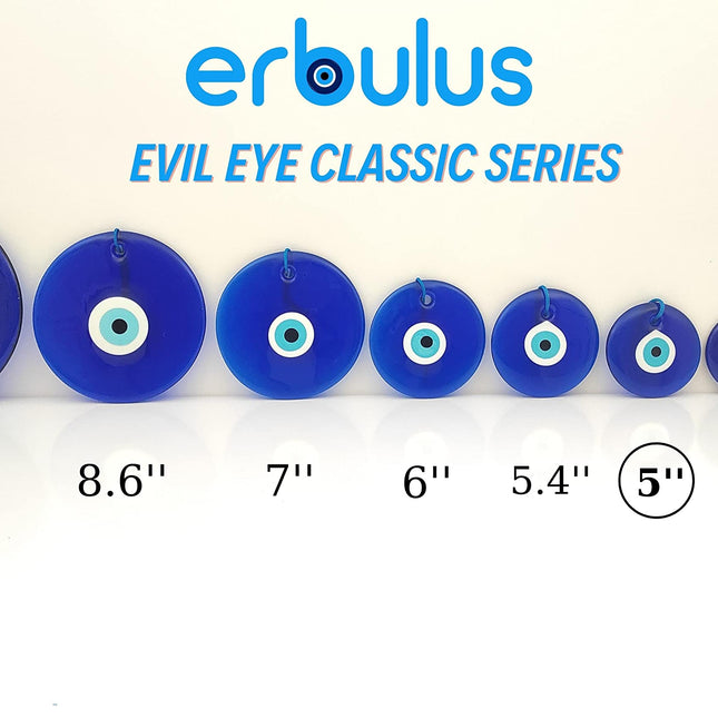Erbulus 5" Glass Blue Evil Eye Wall Hanging Ornament - Evil Eye Decor - Turkish Handmade Nazar Amulet - Home Protection Charm - Evil Eye Wall Decor Amulet in a Box