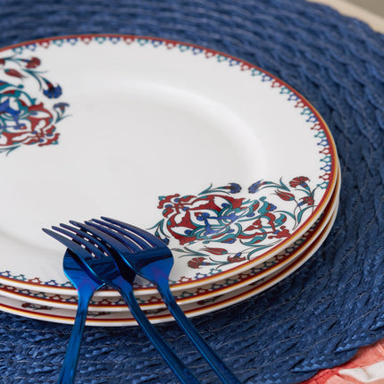 Karaca Nakkas Turkish Teacups &amp; Appetizer Plate Set for 6 People - Colorful Dessert Plates (7.4"), Small Turkish Tea Glasses with Saucers - 18 Piece Glass Tea Cups &amp; Porcelain Dish Set