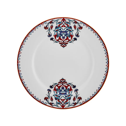 Karaca Nakkas Turkish Teacups &amp; Appetizer Plate Set for 6 People - Colorful Dessert Plates (7.4"), Small Turkish Tea Glasses with Saucers - 18 Piece Glass Tea Cups &amp; Porcelain Dish Set