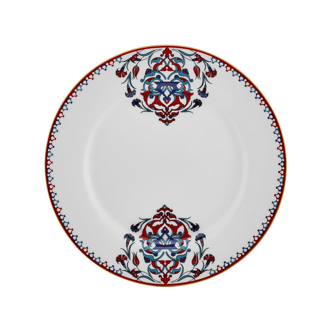 Karaca Nakkas Turkish Teacups &amp; Appetizer Plate Set for 6 People - Colorful Dessert Plates (7.4"), Small Turkish Tea Glasses with Saucers - 18 Piece Glass Tea Cups &amp; Porcelain Dish Set