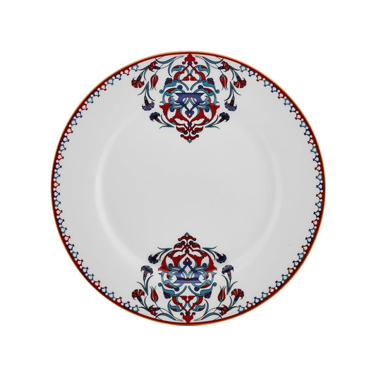 Karaca Nakkas Turkish Teacups & Appetizer Plate Set for 6 People - Colorful Dessert Plates (7.4"), Small Turkish Tea Glasses with Saucers - 18 Piece Glass Tea Cups & Porcelain Dish Set