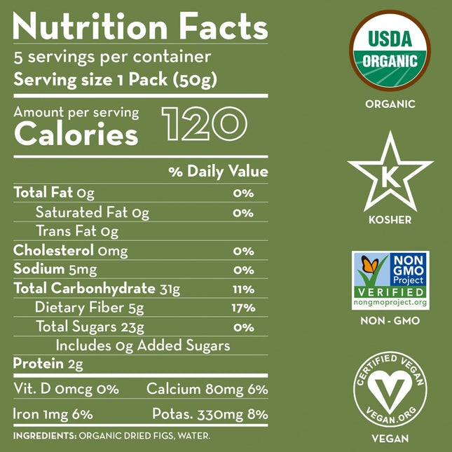 Sunny Fruit Soft Organic Turkish Dried Figs - 1 Bag (5 Individual Portion Packs) | Healthy, Convenient Snack Packs | ORGANIC, NON-GMO, VEGAN, HALAL, KOSHER, NO PRESERVATIVES, NO SUGAR ADDED