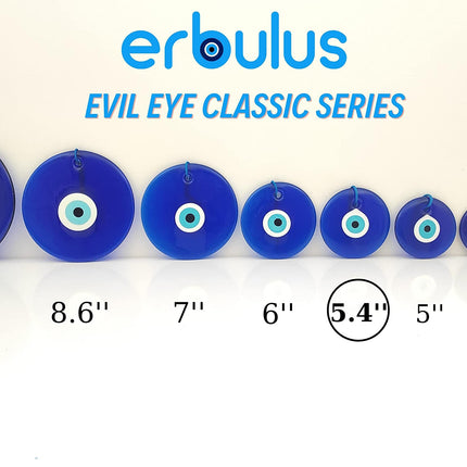 Erbulus 5.4" Glass Blue Evil Eye Wall Hanging Ornament - Turkish Handmade Nazar Amulet - Home Protection Charm - Wall Decor in a Box