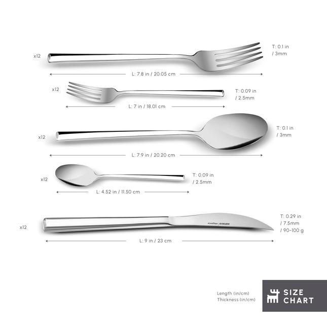 Karaca Tivoli 60 Pieces Cutlery Set for 12 Person - Forks, Spoon, Knives Silverware Sets - Modern Silver Flatware - Stainless Steel Kitchen Utensils Tableware Set - Dishwasher Safe