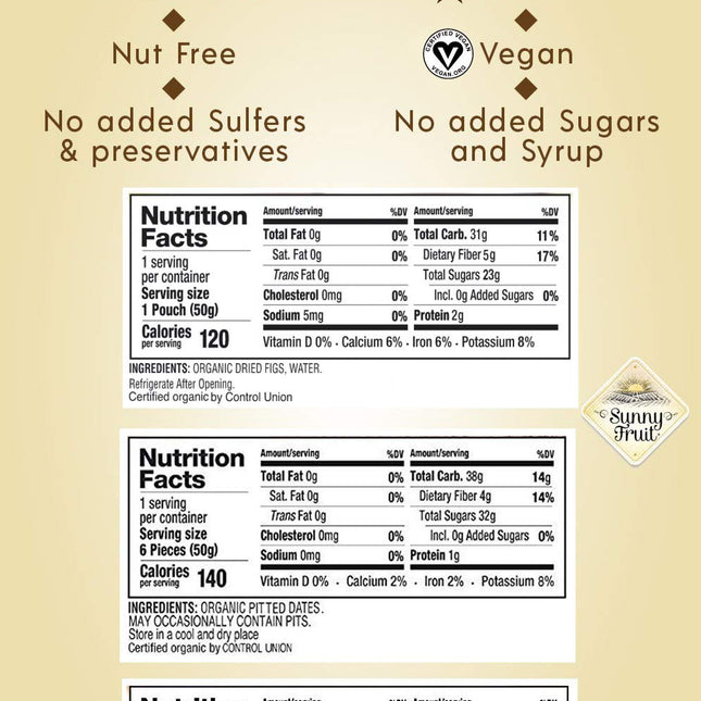 Sunny Fruit Organic Dried Fruit Assortment - Dates, Figs & Apricots Variety, 3 Bags (15 Individual Portion Packs) | ORGANIC, NON-GMO, VEGAN, HALAL, KOSHER, NO PRESERVATIVES, NO SUGAR ADDED