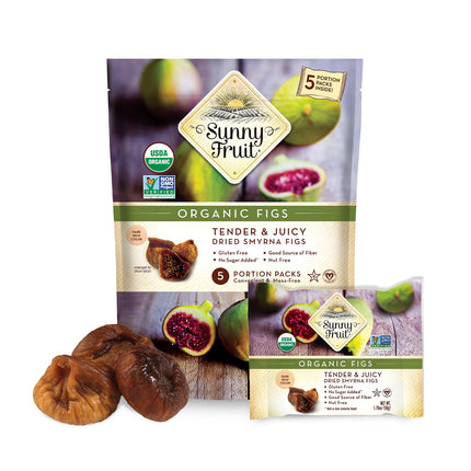 Sunny Fruit Soft Organic Turkish Dried Figs - 1 Bag (5 Individual Portion Packs) | Healthy, Convenient Snack Packs | ORGANIC, NON-GMO, VEGAN, HALAL, KOSHER, NO PRESERVATIVES, NO SUGAR ADDED