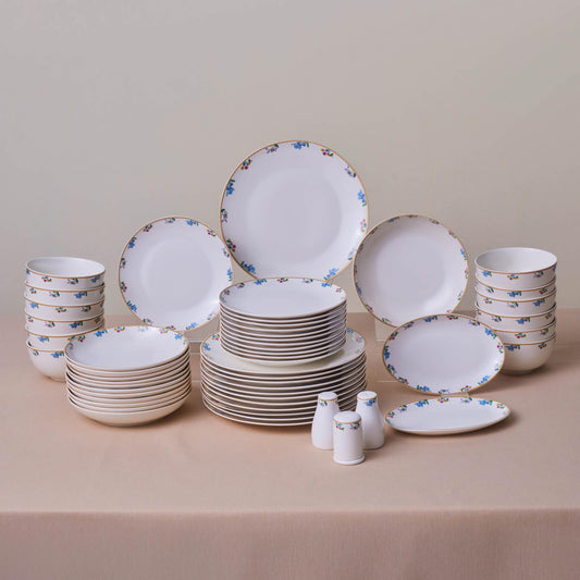 Karaca New Brillo Dinnerware Sets for 12 People, Modern Design, New Bone China Dinner Set, Kitchen Plates Bowls Set with Serving Plates, Salt & Pepper Shakers, Toothpick Holder, 53-Piece