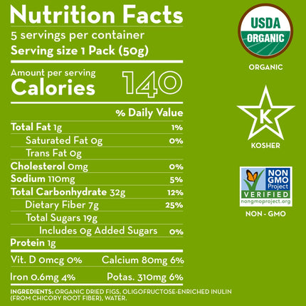 ORGANIC Prebiotic Dried Figs - Sunny Fruit - (5) 1.76oz Portion Packs per Bag | Purely Figs - NO Added Sugars, Sulfurs or Preservatives | NON-GMO &amp; KOSHER