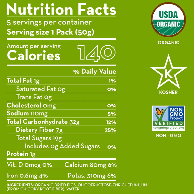 ORGANIC Prebiotic Dried Figs - Sunny Fruit - (5) 1.76oz Portion Packs per Bag | Purely Figs - NO Added Sugars, Sulfurs or Preservatives | NON-GMO &amp; KOSHER