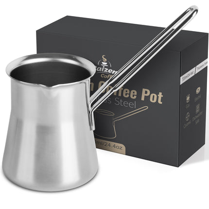 Caizen Coffee Quality Turkish Coffee Pot - Turkish Coffee Maker, Chai Pot, Arabic Coffee Pot, Briki Greek Coffee Pot, Greek Briki, Turkish Coffee Cezve, Turkish Coffee Pot Ibrik (24oz)