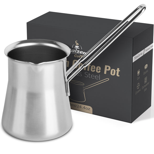 Caizen Coffee Quality Turkish Coffee Pot - Turkish Coffee Maker, Chai Pot, Arabic Coffee Pot, Briki Greek Coffee Pot, Greek Briki, Turkish Coffee Cezve, Turkish Coffee Pot Ibrik (24oz)