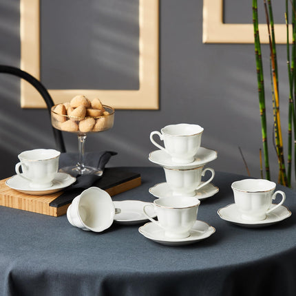 KARACA Çan Turkish Coffee Cup Set for 6 People - 12 Piece Cups with Saucers - Small Porcelain Espresso Set - Ideal for Serving Greek, Arabic Coffee (3 fl oz)