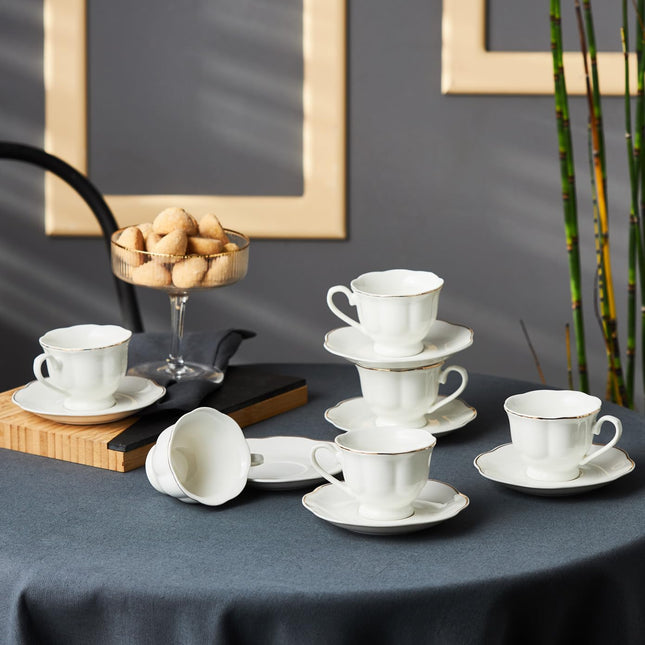 KARACA Çan Turkish Coffee Cup Set for 6 People - 12 Piece Cups with Saucers - Small Porcelain Espresso Set - Ideal for Serving Greek, Arabic Coffee (3 fl oz)