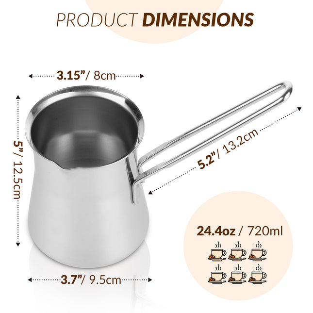 Caizen Coffee Quality Turkish Coffee Pot - Turkish Coffee Maker, Chai Pot, Arabic Coffee Pot, Briki Greek Coffee Pot, Greek Briki, Turkish Coffee Cezve, Turkish Coffee Pot Ibrik (24oz)