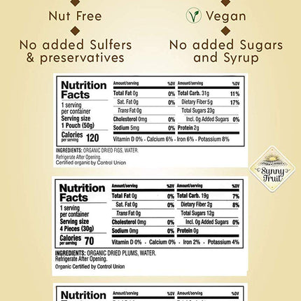 Sunny Fruit Organic Dried Fruit Assortment - Prunes, Figs &amp; Apricots Variety, 3 Bags (15 Individual Portion Packs) | ORGANIC, NON-GMO, VEGAN, HALAL, KOSHER, NO PRESERVATIVES, NO SUGAR ADDED