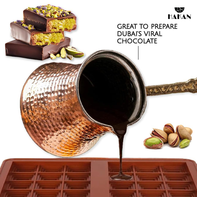 Hakan Turkish Coffee Pot | Stove Top Water Boiler, Coffee Maker, Butter, Chocolate &amp; Milk Warmer | Even and Quick Heat with Handcrafted Copper Material | Coffee Gifts Idea, 10.5 Oz (310 cc)