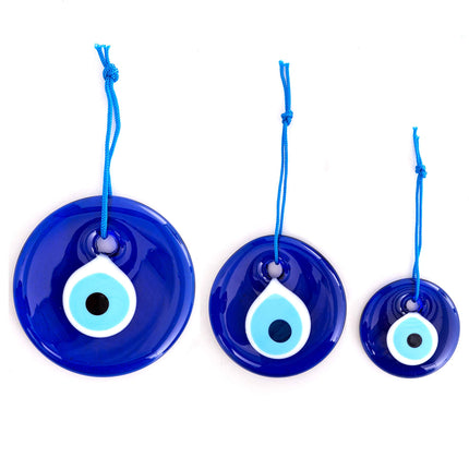 Erbulus Turkish Blue Evil Eye Wall Hanging Ornament - Turkish Nazar Beads - Ojo Turco - Triple Evil Eye Home Protection Charm Set of 3 - Wall Decor Amulet in a Box (Blue)